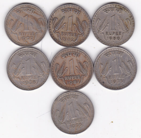 India - 1 Rupee - 1975 to 1982 - 7 Different years set