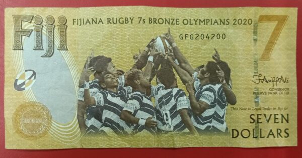 Fiji- 7 Dollars - Rugby - 2022 issue - Used XF Condition - Serial number may differ