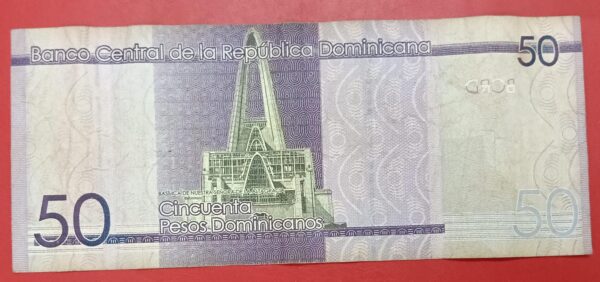 Dominican Republic - 50 Pesos - 2014 to 2016 issue - Used VF Condition - Image 2