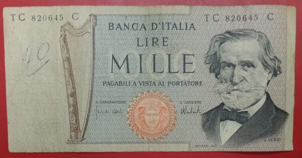 Italy - 1000 Lire - 1969 to 1981 issue - Used Condition
