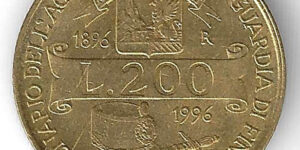 Italy - 200Lire - Centenary of the Academy of the "Guardia di Finanza"