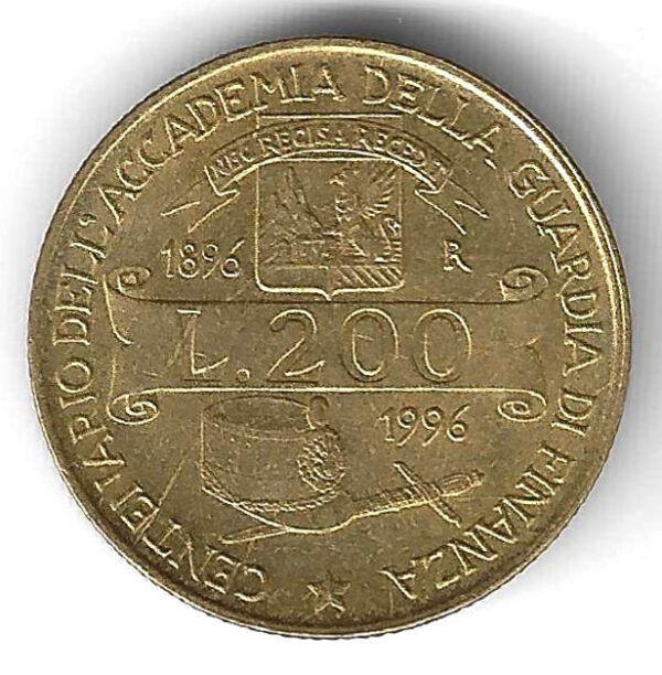 Italy - 200Lire - Centenary of the Academy of the "Guardia di Finanza"