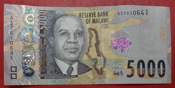 Malawi - 5000 Kwacha - 2021 to 2023 issue - Used XF Condition