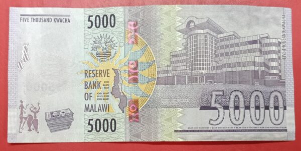 Malawi - 5000 Kwacha - 2021 to 2023 issue - Used XF Condition - Image 2